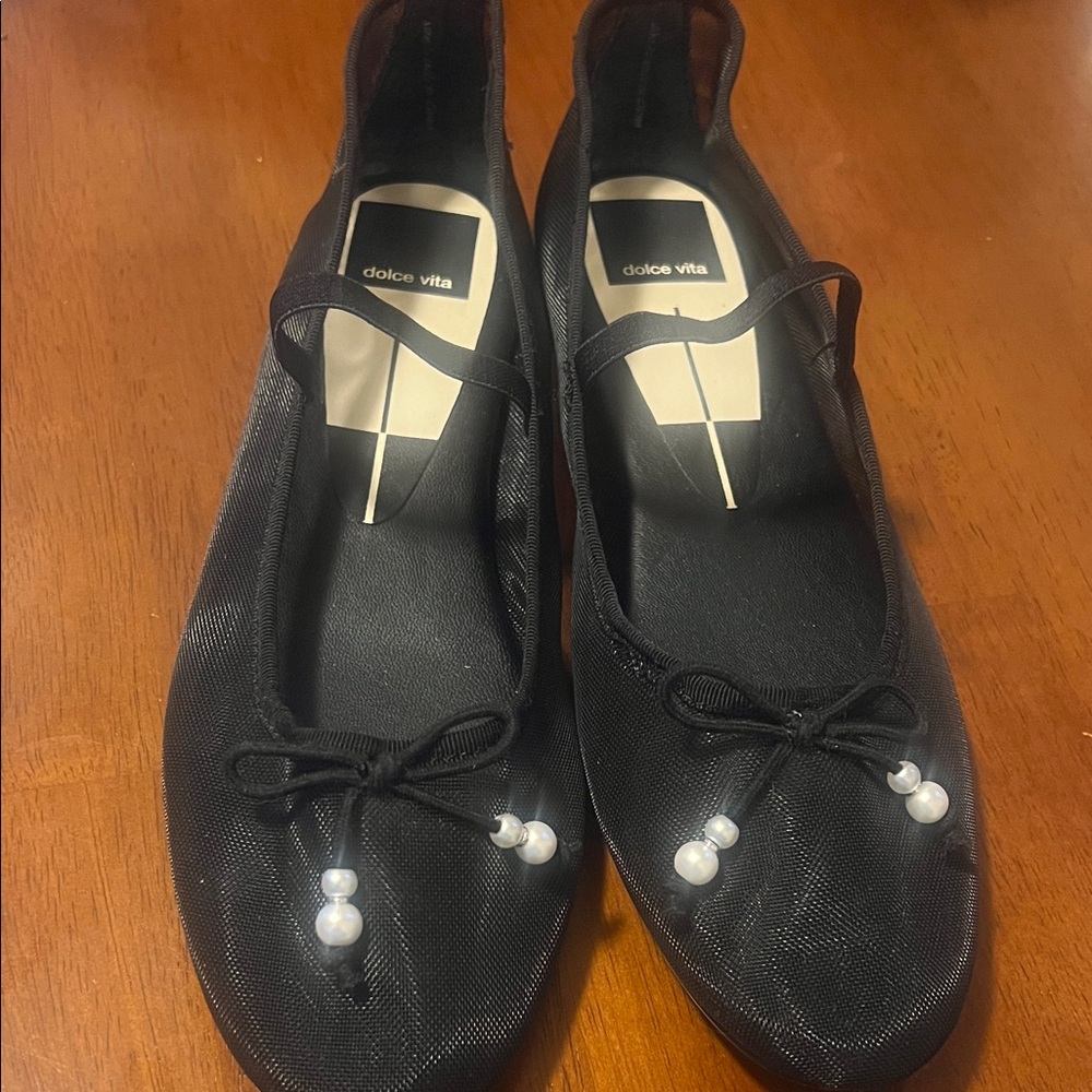 Dolce Vita Black Flats with Pearl Accents